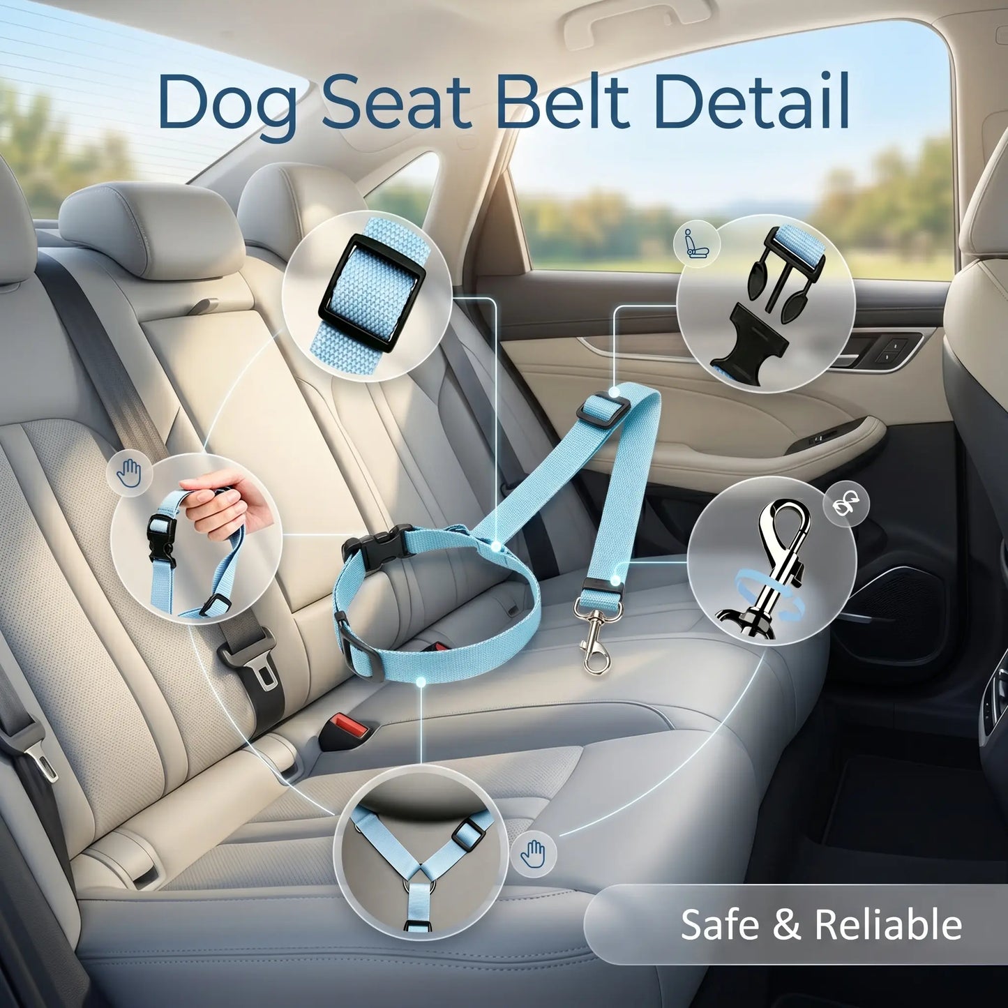 Dog Car Safety Harness Straps Sky Blue, Length Adjustable Pet Safety Leash for Suvs Cars Trucks, Universal Fit Pet Travel Accessory Dual LED Retractable Bite Resistant Inflatable Balls Set Chew Outdoor Interactive Bungee Toy
