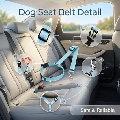 Dog Car Safety Harness Straps Sky Blue, Length Adjustable Pet Safety Leash for Suvs Cars Trucks, Universal Fit Pet Travel Accessory Dual LED Retractable Bite Resistant Inflatable Balls Set Chew Outdoor Interactive Bungee Toy